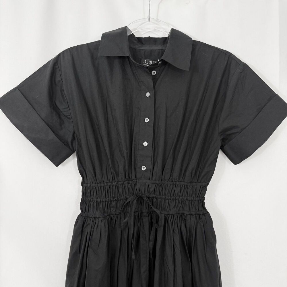 J.CREW Elena Shirt-Dress Cotton Poplin 00P Black Elastic Waist Fit Flare NWT B97 - Picture 4 of 6